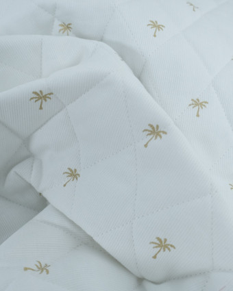 Tissu Piqué Matelassé Ancotex Blanc Motif Palmier Or  - Mercerine