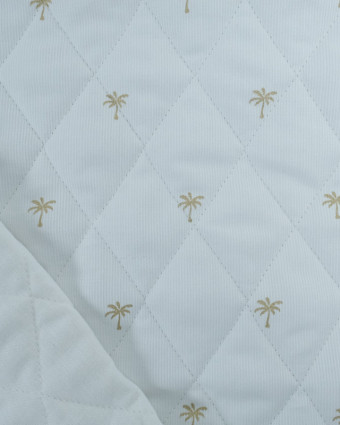 Tissu Piqué Matelassé Ancotex Blanc Motif Palmier Or  - Mercerine