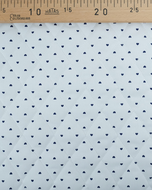 Tissu Piqué Matelassé Ancotex Blanc Motif Petit Cœur Bleu   - Mercerine