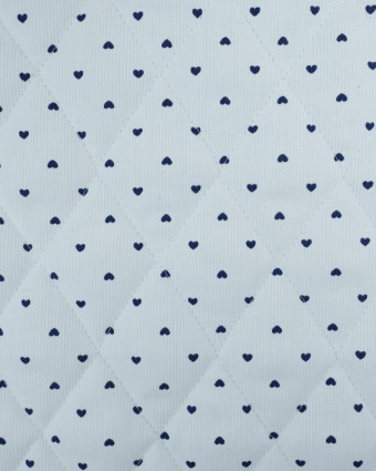 Tissu Piqué Matelassé Ancotex Blanc Motif Petit Cœur Bleu   - Mercerine