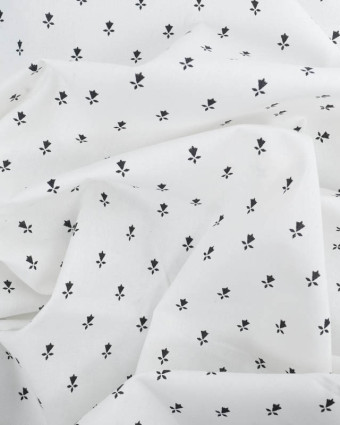 Tissu cretonne fleur de lys Noir fond creme - Mercerine