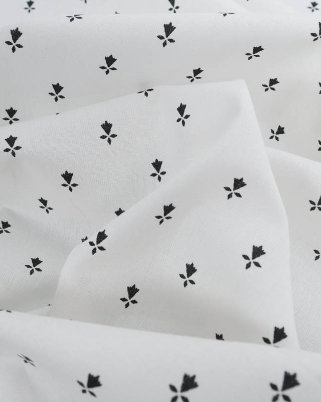 Tissu cretonne fleur de lys Noir fond creme  - Mercerine