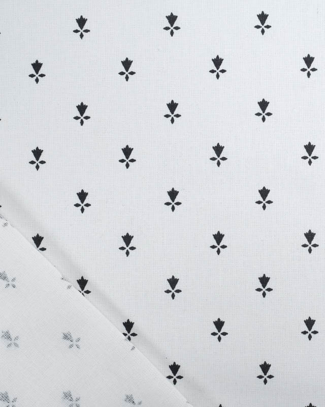 Tissu cretonne fleur de lys Noir fond creme  - Mercerine