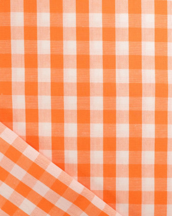 Tissu Coton Vichy Orange Moyens Carreaux - Mercerine