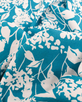 Viscose Bleu Imprimé Floral Blanc - Mercerine