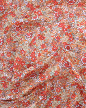 Coton Imprimé Fleuri Orange - Mercerine