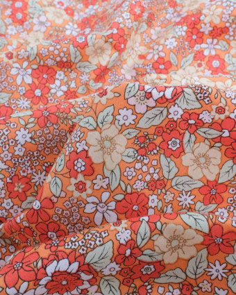 Tissus en ligne : Coton Imprimé Fleuri Orange  - Mercerine