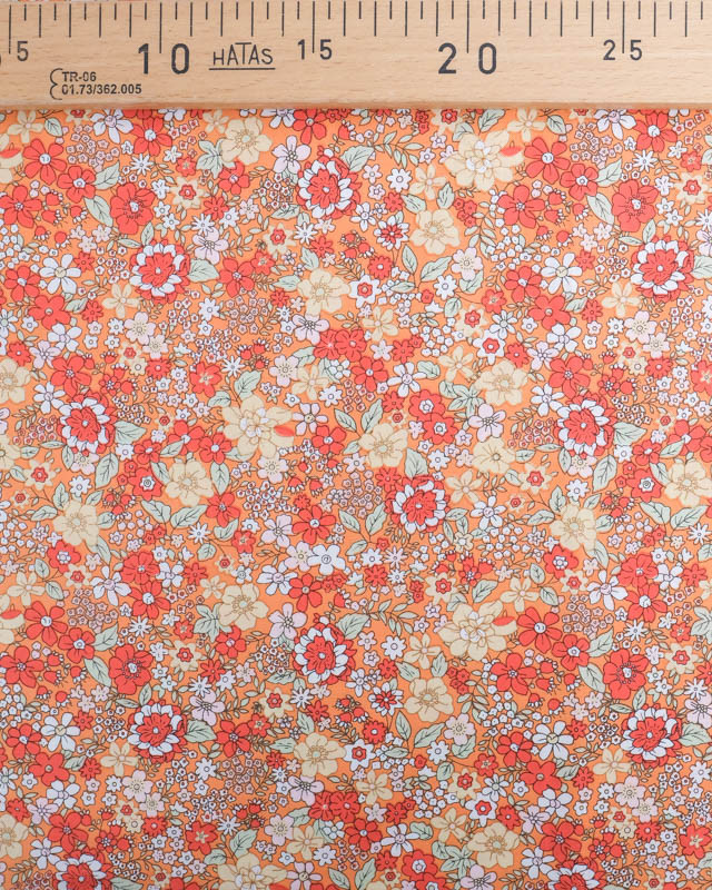 Tissus en ligne : Coton Imprimé Fleuri Orange  - Mercerine