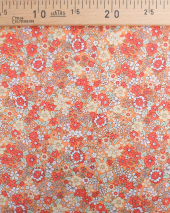 Tissus en ligne : Coton Imprimé Fleuri Orange  - Mercerine