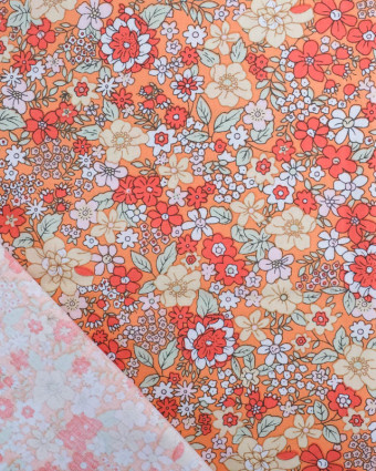 Tissus en ligne : Coton Imprimé Fleuri Orange  - Mercerine