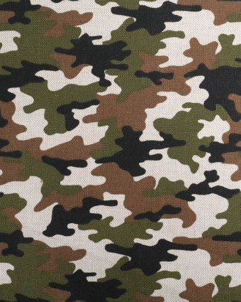 Tissus au mètre : Effet Lin Motif Camouflage Kaki Oeko-Tex- Mercerine