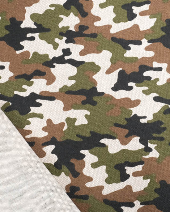 Tissus au mètre : Effet Lin Motif Camouflage Kaki Oeko-Tex- Mercerine