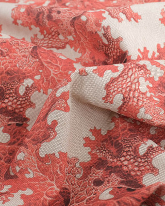 Tissu Effet Lin Motif Abstrait Rouge  - Mercerine