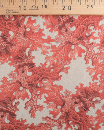 Tissu Effet Lin Motif Abstrait Rouge  - Mercerine