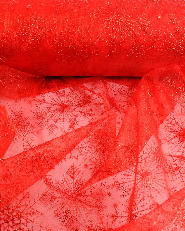 Tissu Organza Flocon Lurex Rouge   - Mercerine