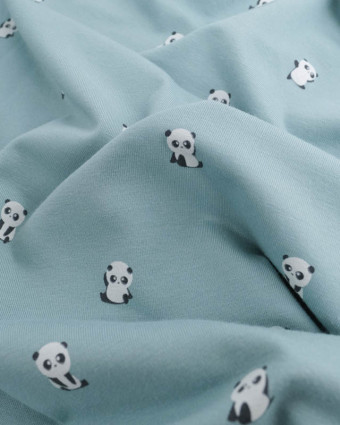 Tissu Jersey Bleu Petit Panda - Oeko-Tex -Mercerine