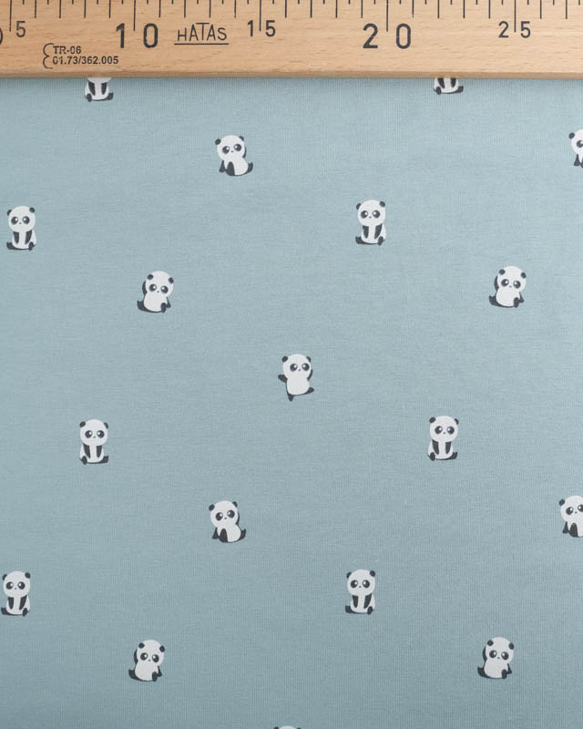 Tissu Jersey Bleu Petit Panda - Oeko-Tex -Mercerine