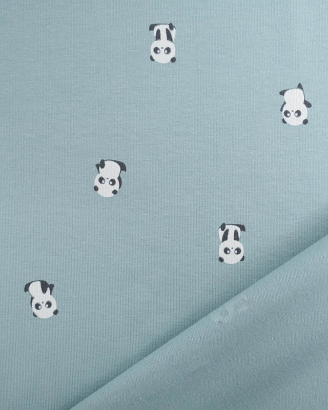 Tissu Jersey Bleu Petit Panda - Oeko-Tex -Mercerine