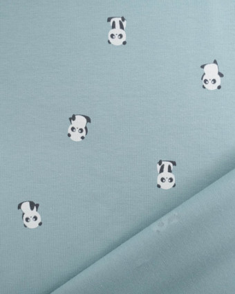 Tissu Jersey Bleu Petit Panda - Oeko-Tex -Mercerine