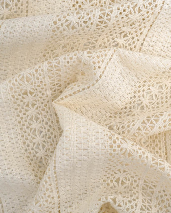 Tissu Crochet Rayures Beige Naturel Oeko-Tex - Mercerine