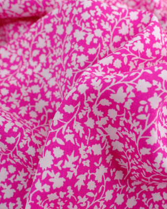 Tissus au mètre : Popeline De Viscose Fuchsia Petite Fleur Blanche - Mercerine