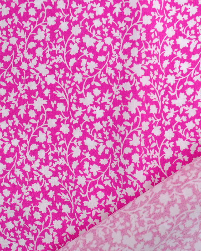 Tissus au mètre : Popeline De Viscose Fuchsia Petite Fleur Blanche - Mercerine