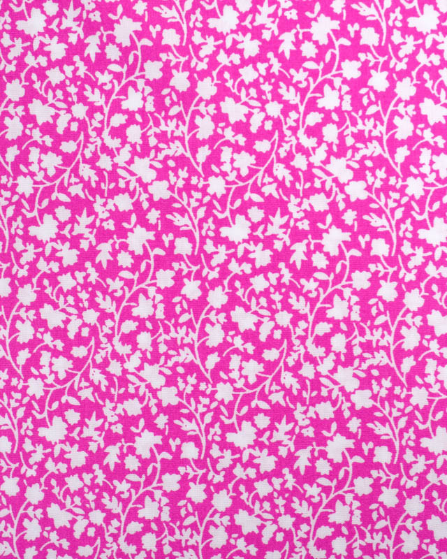 Tissus au mètre : Popeline De Viscose Fuchsia Petite Fleur Blanche - Mercerine