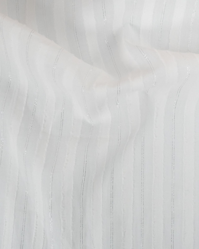 Tissu Voile de Coton Blanc Rayé Lurex - Oeko-Tex - Mercerine