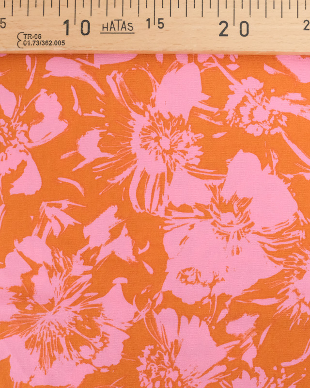 Tissu Fleurs Eclatantes Ocre Rose - Mercerine