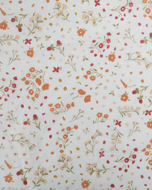 Tissu Voile De Coton Blanc Motif Florale Orangé - Poppy Design - Mercerine