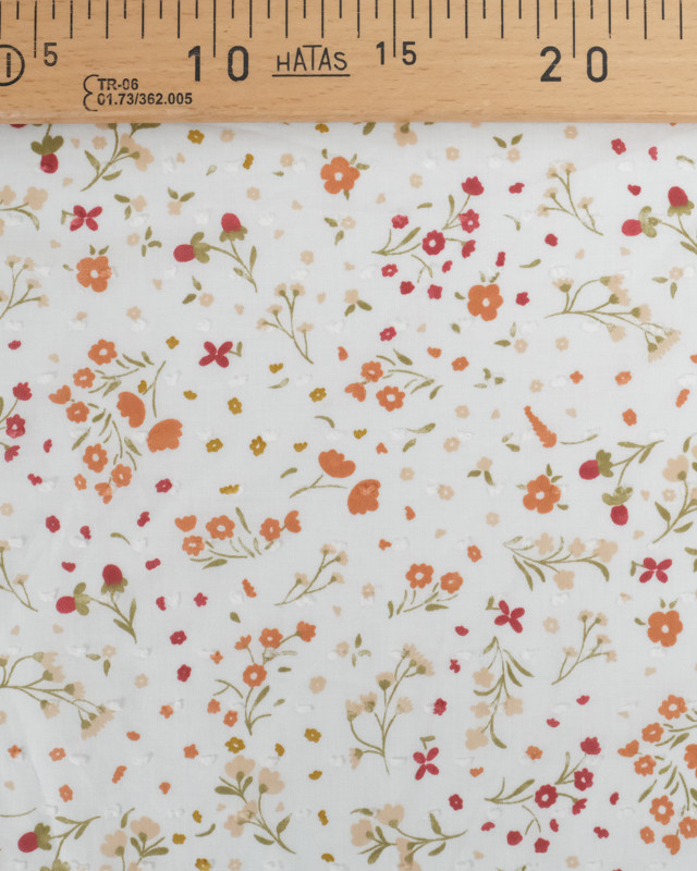 Tissu Voile De Coton Blanc Motif Florale Orangé - Poppy Design - Mercerine