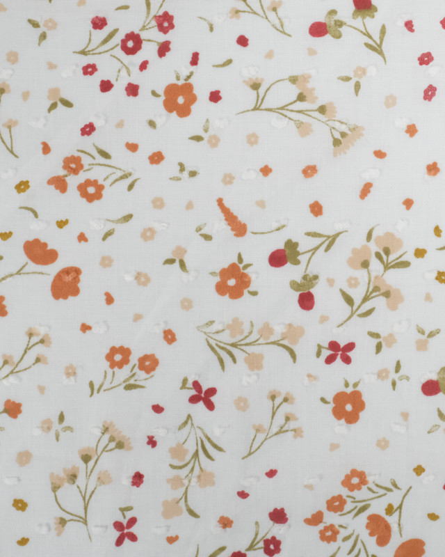 Tissu Voile De Coton Blanc Motif Florale Orangé - Poppy Design - Mercerine