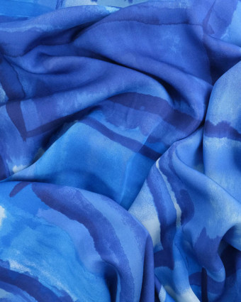Satin De Viscose Bleu Motif Abstrait - Mercerine