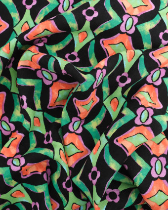 Viscose Chally Noire Motif Diamonds Vert et Orange - Mercerine