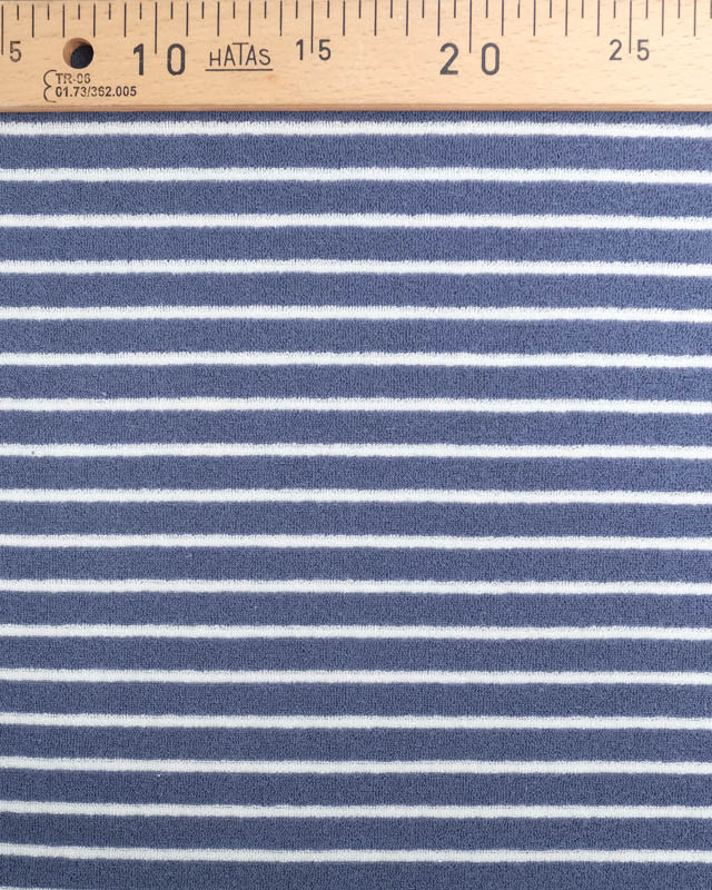 Tissu Jersey Velours Eponge Bleu à Rayures- Mercerine