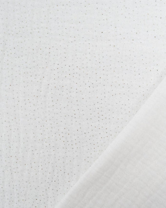 Tissus au mètre : Tissu Double Gaze Blanc Pois Dorés Oeko-Tex - Mercerine