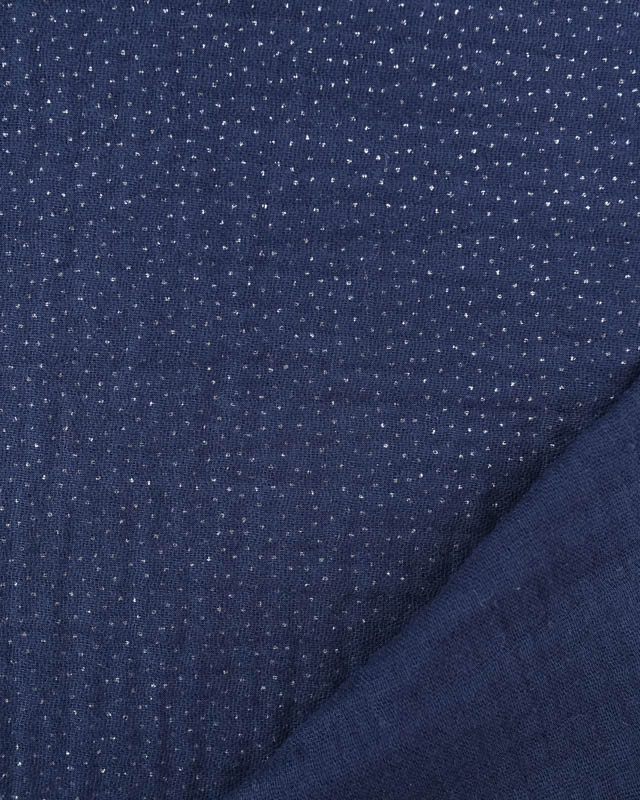 Tissu Double Gaze Navy Pois Argent Oeko-Tex - Mercerine