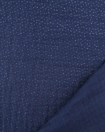 Tissu Double Gaze Navy Pois Argent Oeko-Tex - Mercerine