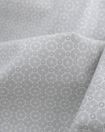 Tissu Coton Blanc Petit Motif Ethnique Silver - Oeko-tex- Mercerine