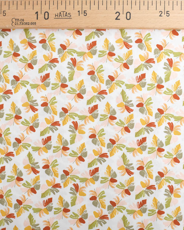 Tissu Coton Blanc Petit Feuilles d'Automne - Oeko-tex - Mercerine