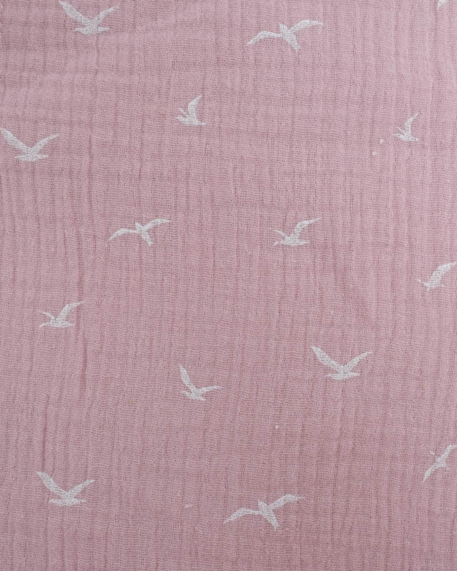 Tissu Double Gaze Oiseaux Parme Oeko-Tex  -Mercerine