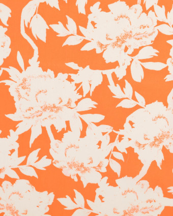 Tissu Popeline De Coton Mandarine Joli Motif Floral - Mercerine