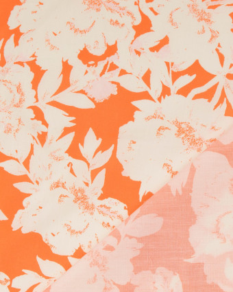 Tissu Popeline De Coton Mandarine Joli Motif Floral - Mercerine