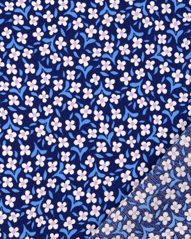 Crêpe De Viscose Petites Fleurs Bleu Marine - Mercerine