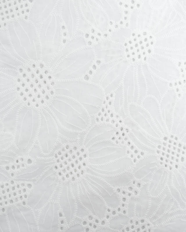 Tissu Broderie Anglaise Ecrue Motif Marguerite  - Mercerine