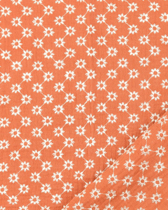 Tissu Double Gaze Brodée Petite Fleur Terracotta - Mercerine