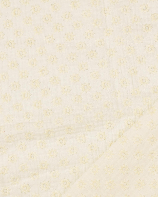 Tissu Double Gaze Brodée Petite Fleur Écrue - Mercerine