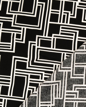 Tissu Popeline de Viscose Noire Motif Géométrique  - Mercerine