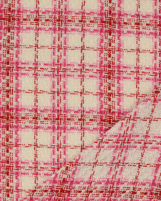 Tissu Tweed Carreaux Rose - Mercerine