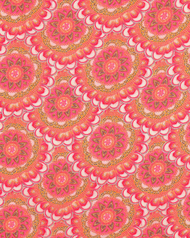 Tissu Viscose Digital Rose Motif Mandala - Mercerine